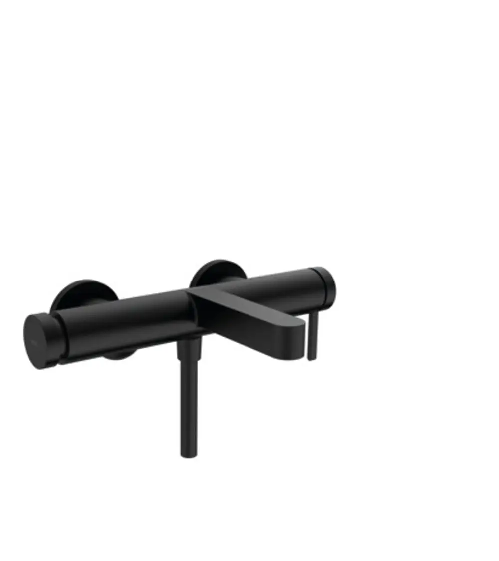 Schwarzer Einhebelmischer von Hansgrohe zum Aufputzmontieren, mit einem klaren, minimalistischen Design und einer mittig angeordneten Bedienung.